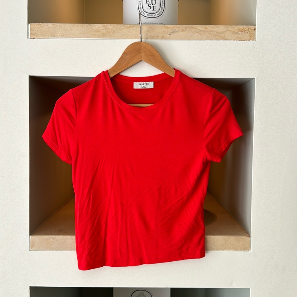 SOLD OFFLINE / Not Available 
Red Babaton red short sleeve top